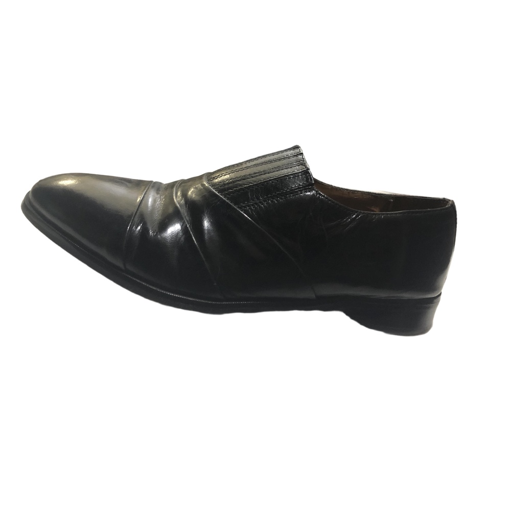 STACY ADAMS Dress Shoe Mens Size 9 1/2M Black Slip-On Loafer Ribbed Vamp Classic - Picture 2 of 12